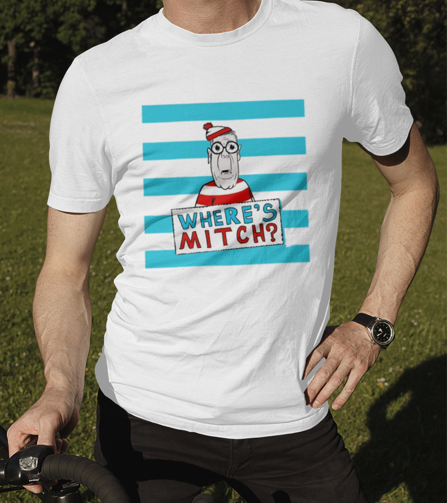 WHERE'S MITCH Striped Sweater Glasses Red Hat Humor T-Shirt