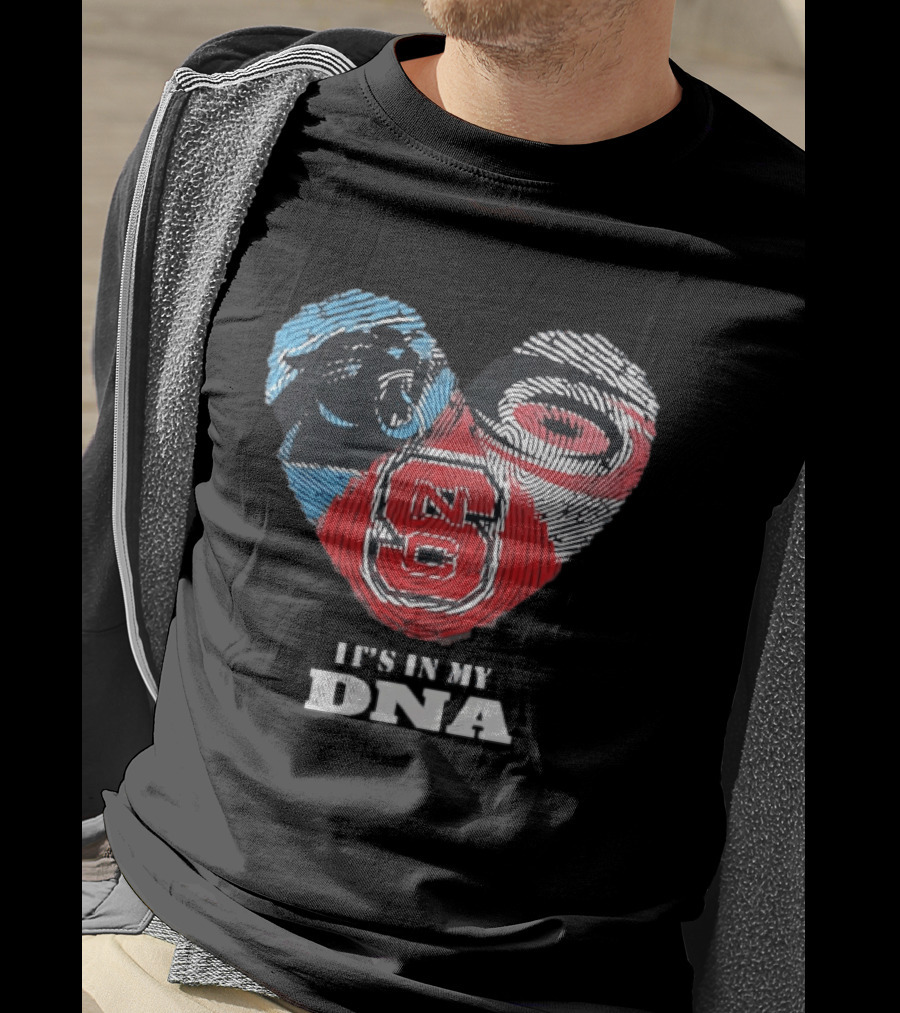 Carolina Panthers NC State Wolfpack It's In My DNA Fingerprint Heart T-Shirt