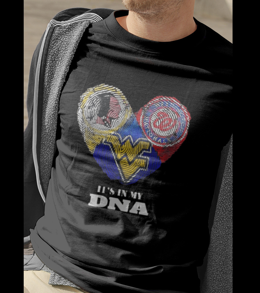It Is In My DNA West Virginia Mountaineers Washington Commanders Logos Fingerprint T-Shirt
