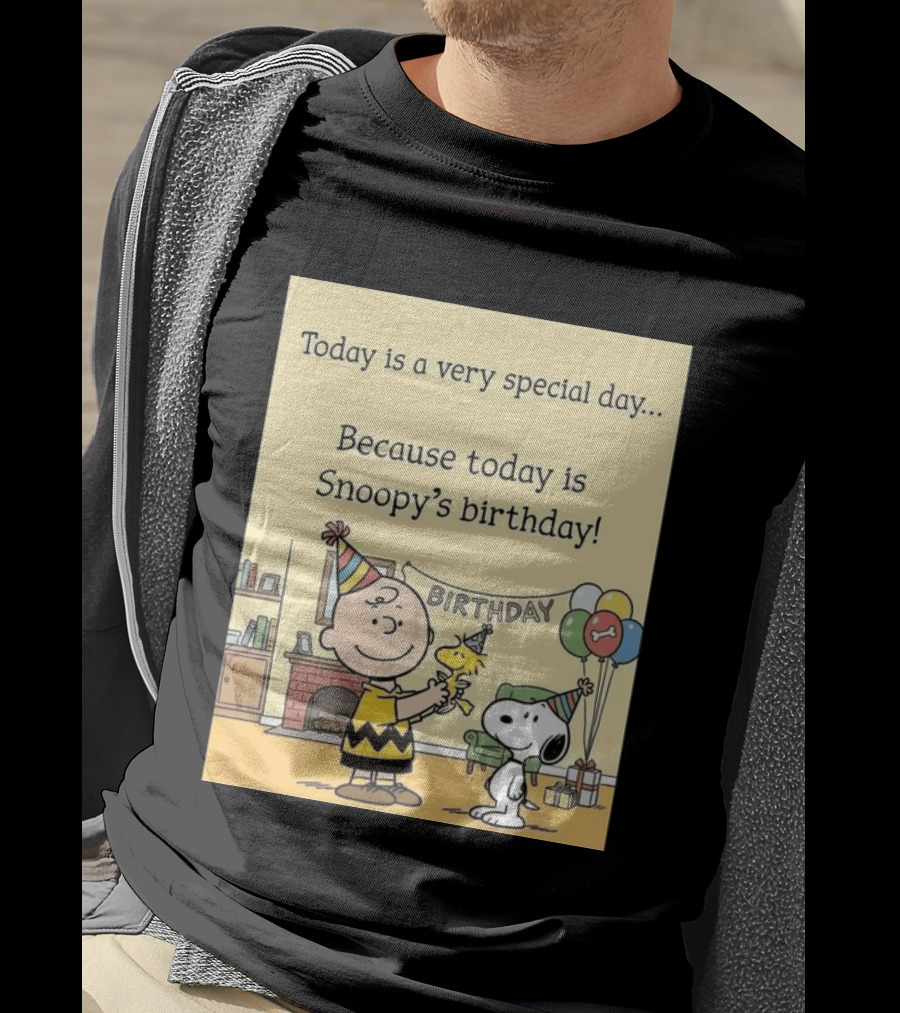 Celebrate Snoopy's Birthday With Charlie Brown And Woodstock In Party Hats And Balloons T-Shirt