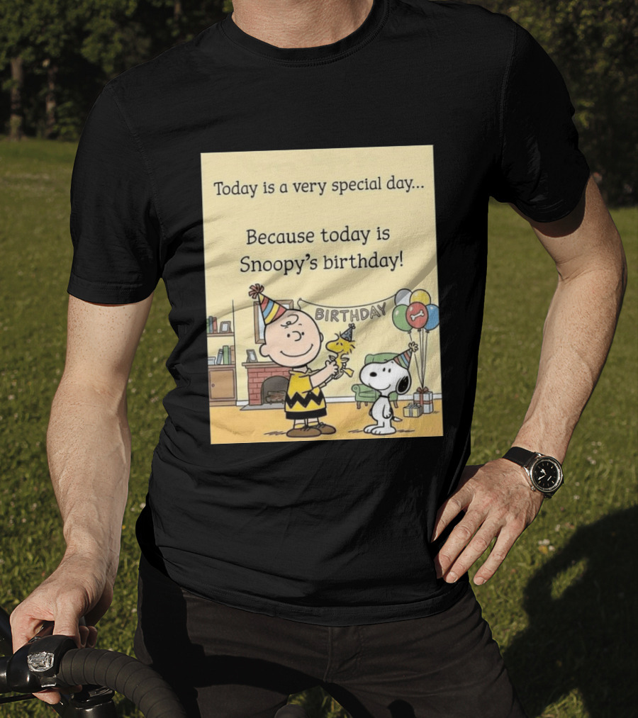 Celebrate Snoopy's Birthday With Charlie Brown And Woodstock In Party Hats And Balloons T-Shirt