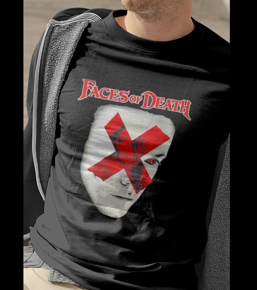 Faces Of Death Horror Movie Red X Iconic Scream Mask T-Shirt
