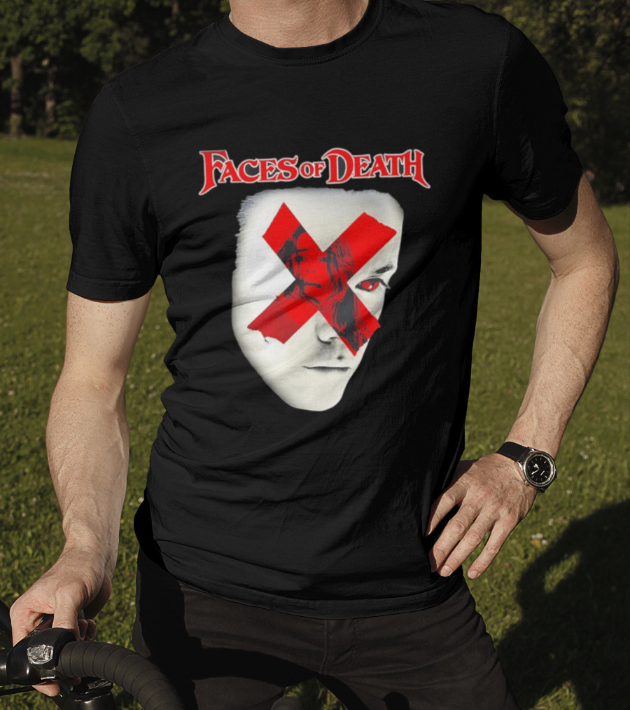 Faces Of Death Horror Movie Red X Iconic Scream Mask T-Shirt