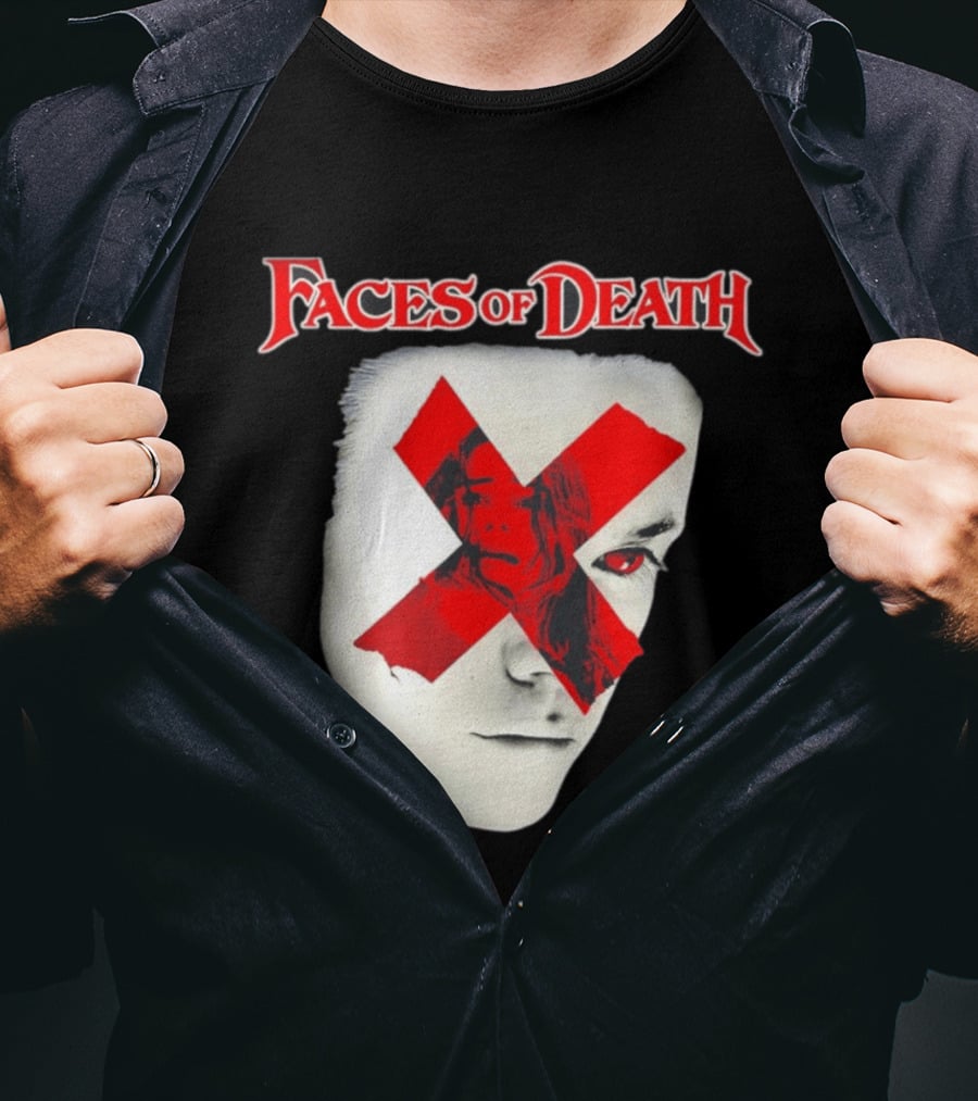 Faces Of Death Horror Movie Red X Iconic Scream Mask T-Shirt