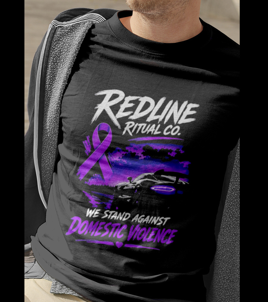 Redline Ritual Co Purple Ribbon We Stand Against Domestic Violence T-Shirt