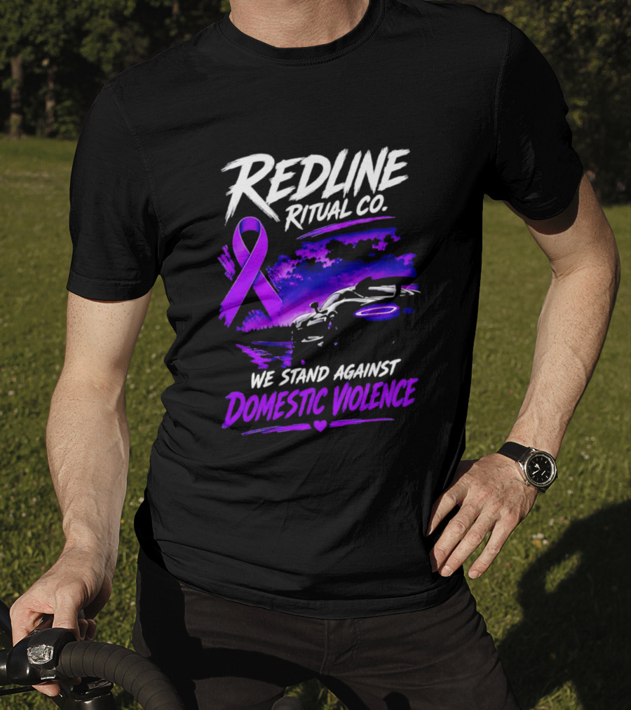 Redline Ritual Co Purple Ribbon We Stand Against Domestic Violence T-Shirt