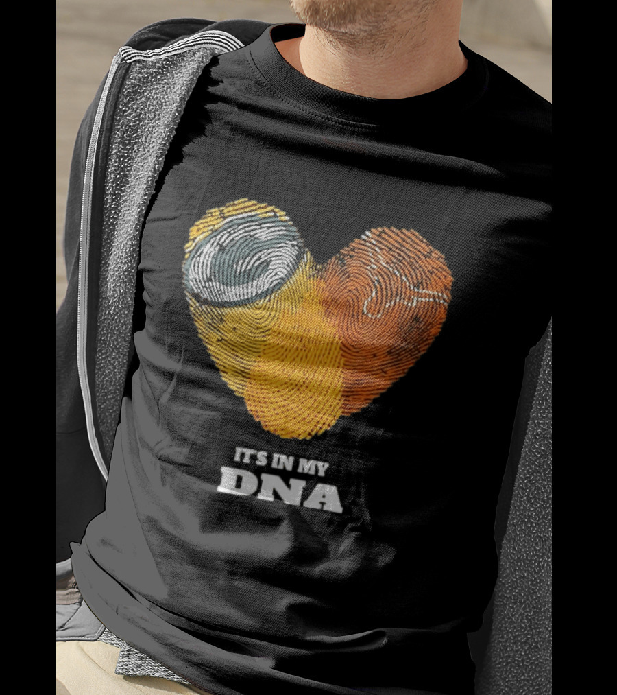Green Bay Packers Texas Longhorns Heart Shape Fingerprints It's In My DNA T-Shirt