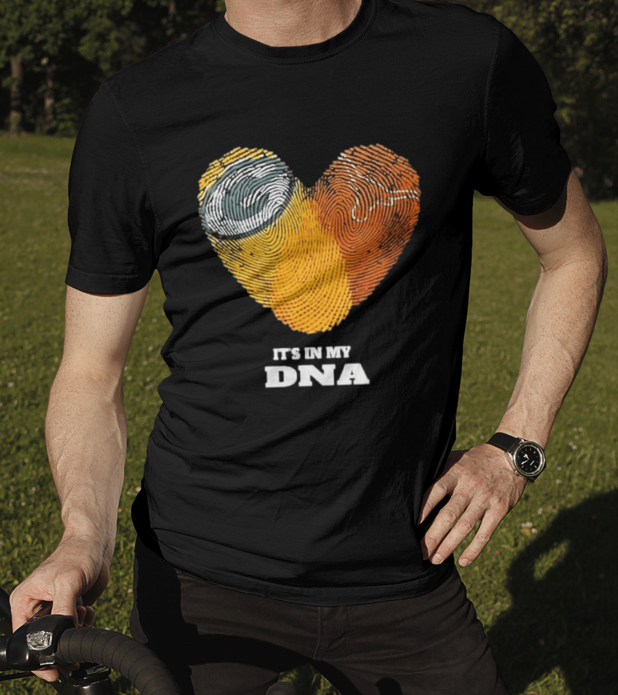 Green Bay Packers Texas Longhorns Heart Shape Fingerprints It's In My DNA T-Shirt