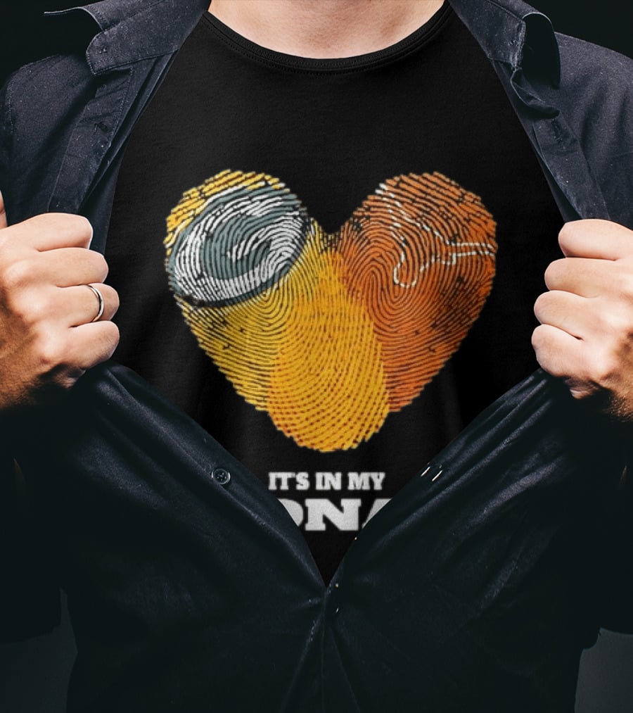 Green Bay Packers Texas Longhorns Heart Shape Fingerprints It's In My DNA T-Shirt