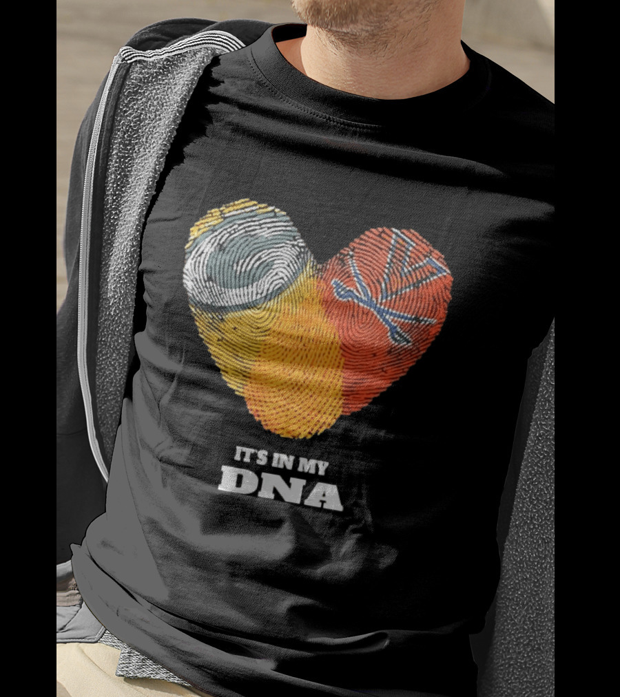 Green Bay Packers Virginia Cavaliers It's In My DNA Heart Fingerprints Love Fans T-Shirt