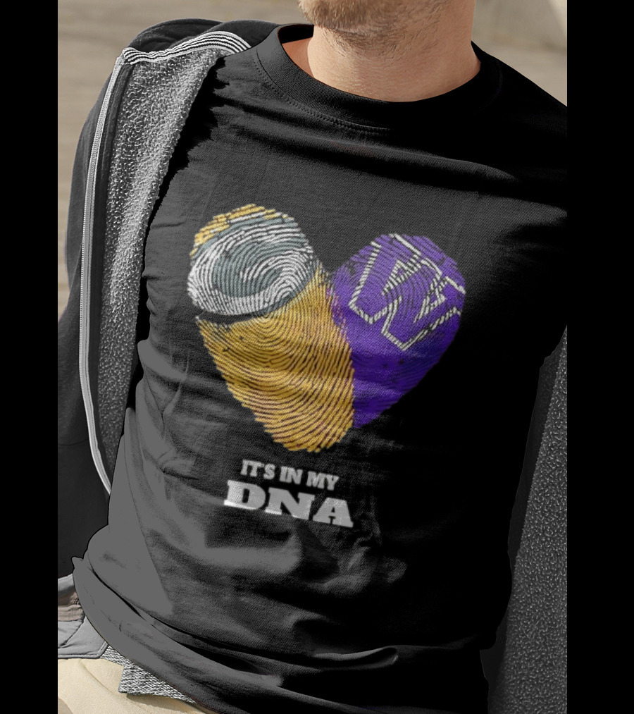 Green Bay Packers Washington Huskies Fingerprint Heart It's In My DNA T-Shirt