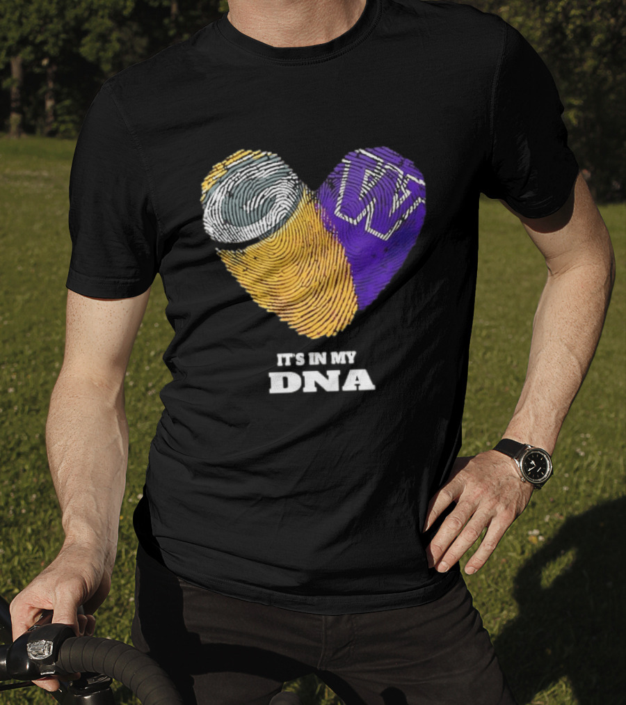 Green Bay Packers Washington Huskies Fingerprint Heart It's In My DNA T-Shirt