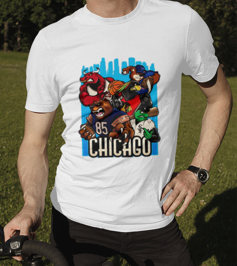 Chicago Bulls Bears Blackhawks Cubs White Sox Sports Team Characters T-Shirt