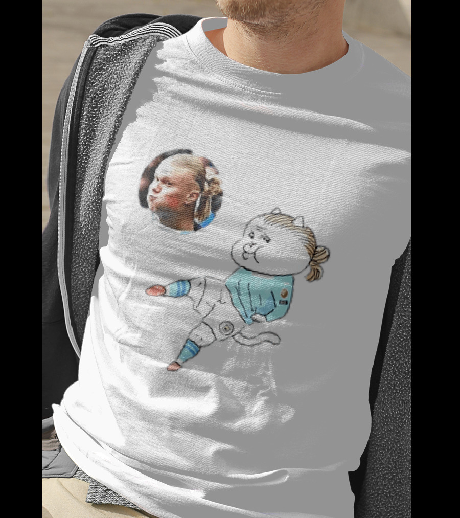 Erling Haaland Manchester City Cat Cartoon Football T-Shirt