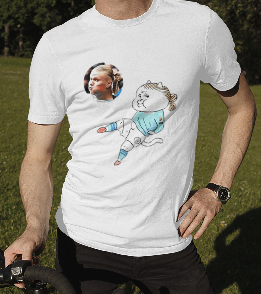 Erling Haaland Manchester City Cat Cartoon Football T-Shirt