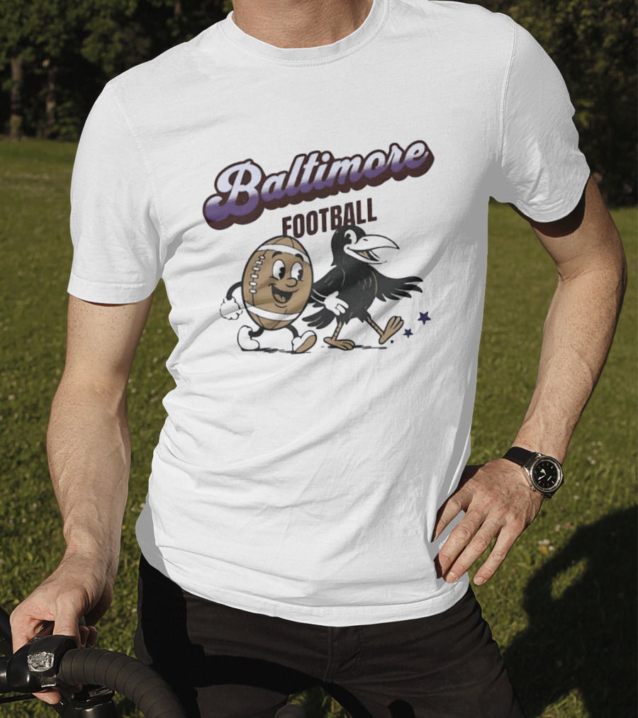 Baltimore Football Raven Walking Team Vintage Cartoon T-Shirt