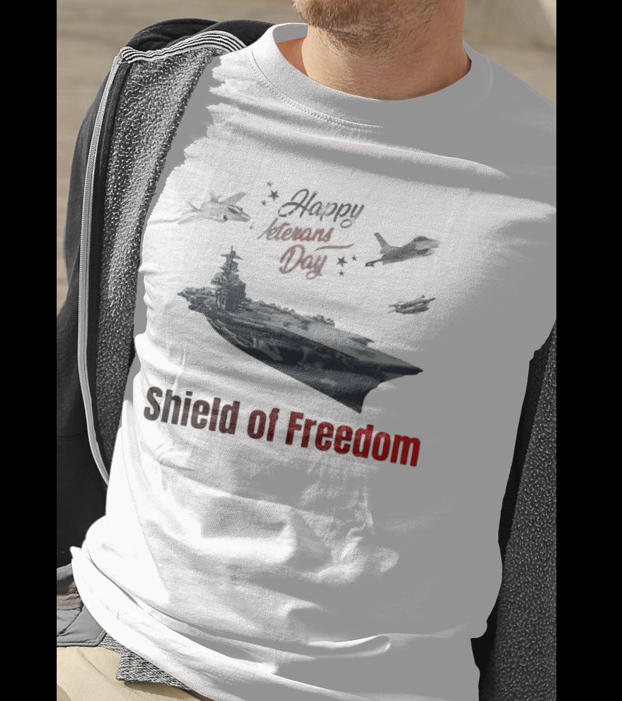 Happy Veterans Day Aircraft Carrier Shield Of Freedom T-Shirt