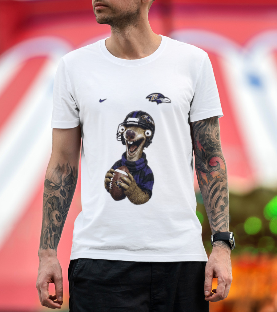 Sid The Sloth Baltimore Ravens Football Helmet And Ball Ravens Fan Gear T-Shirt