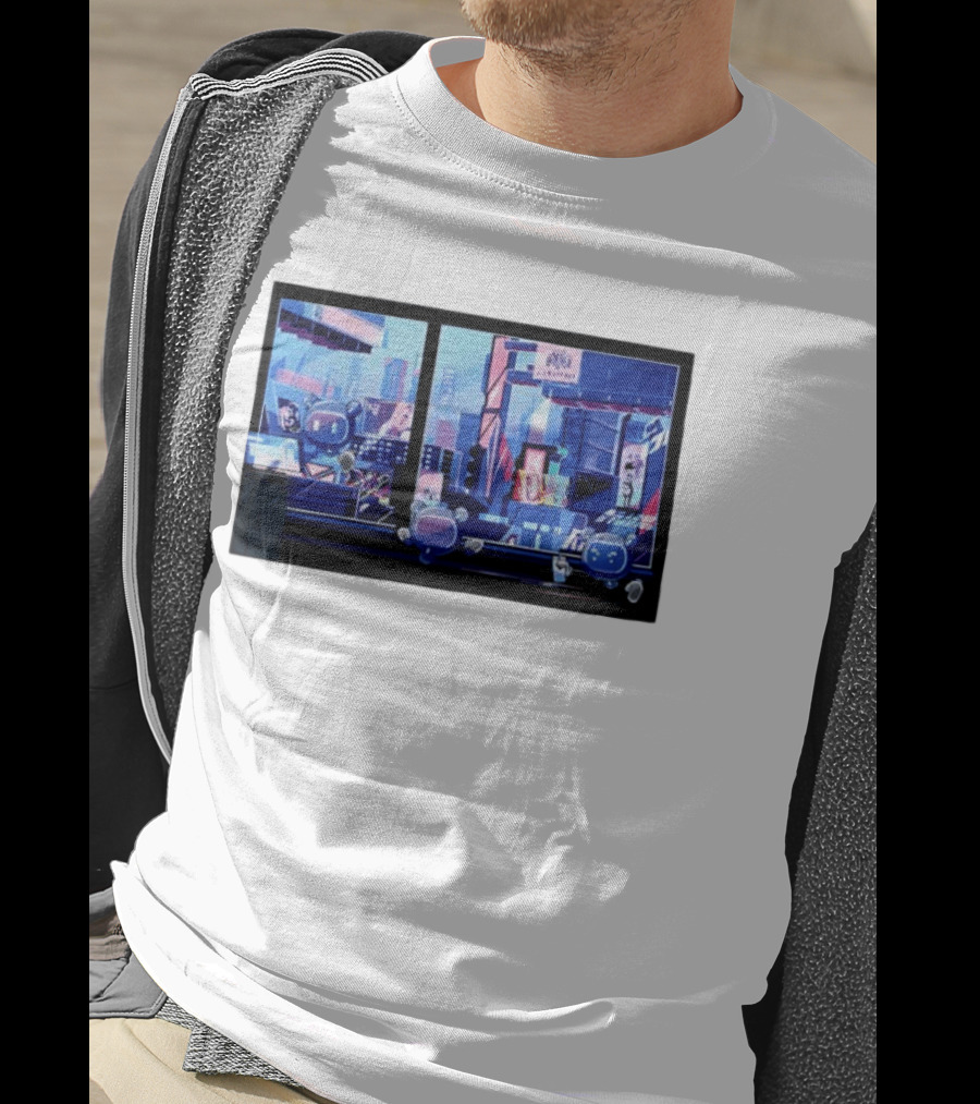 Lit Bot Apts Robots Futuristic City Skyline Pixel T-Shirt