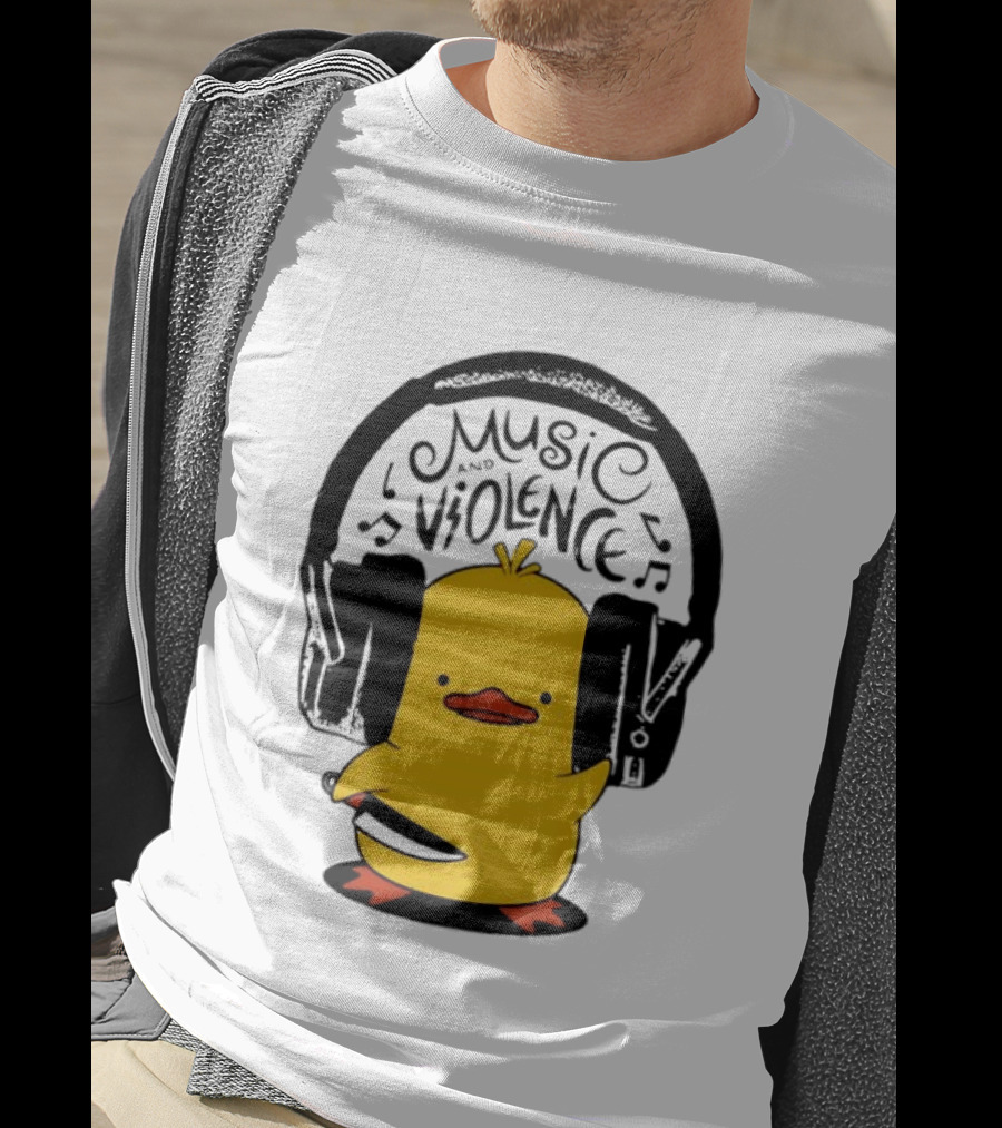 Murder Duck Music And Violence Headphones Knife Animal Bird T-Shirt