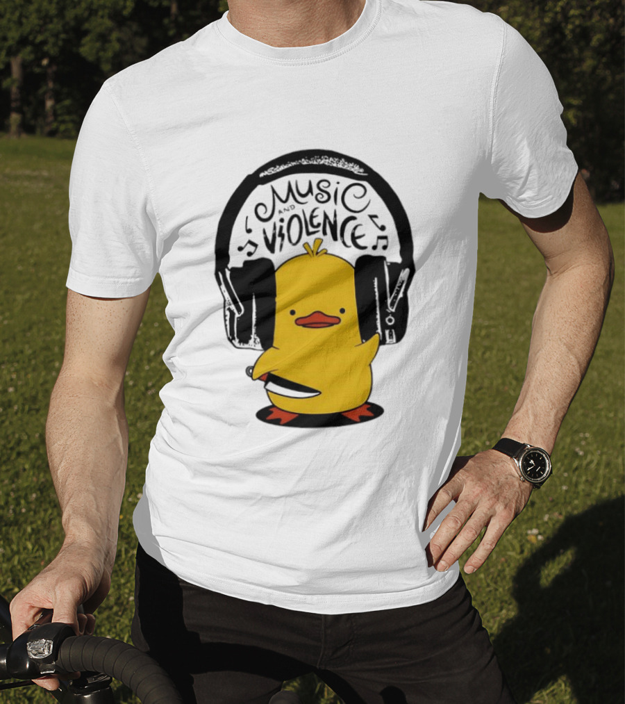Murder Duck Music And Violence Headphones Knife Animal Bird T-Shirt