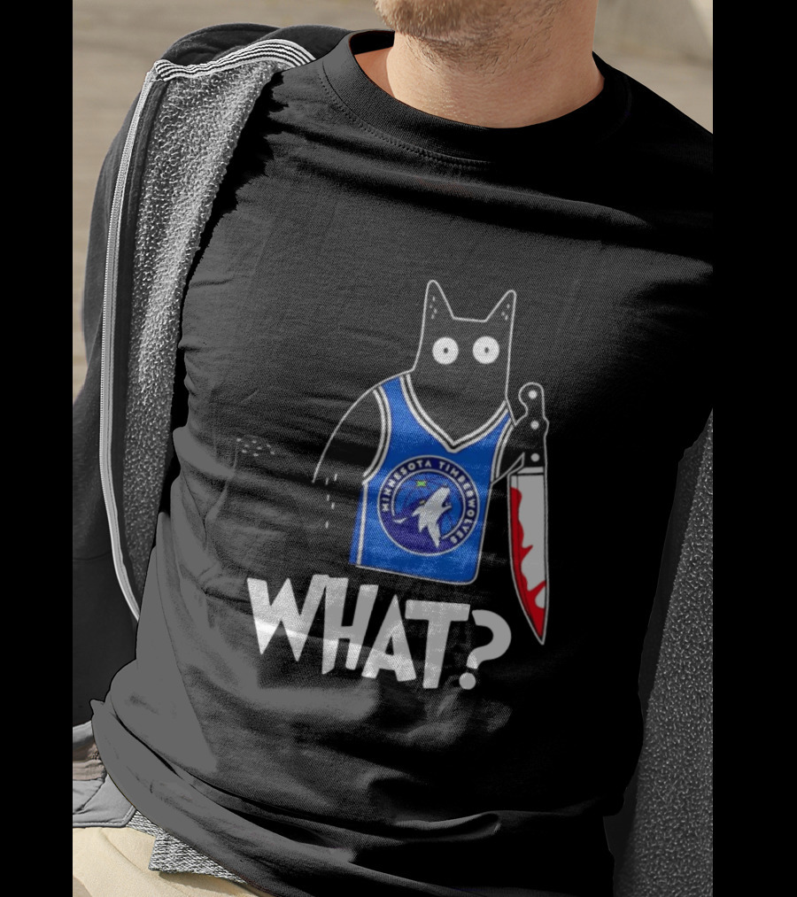Minnesota Timberwolves Cat With Knife WHAT Halloween T-Shirt