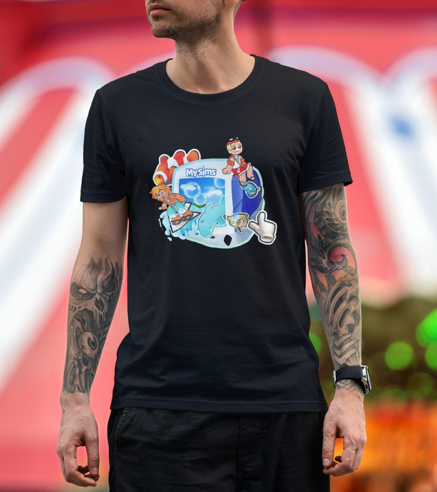 MySims Beach Adventure Clownfish Dolphin و Surfing Fun T-Shirt