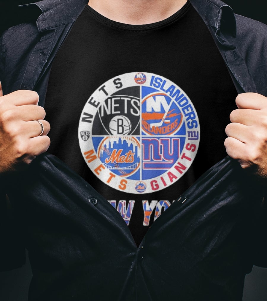 New York Mets Giants Islanders Nets Teams Logo Circle T-Shirt