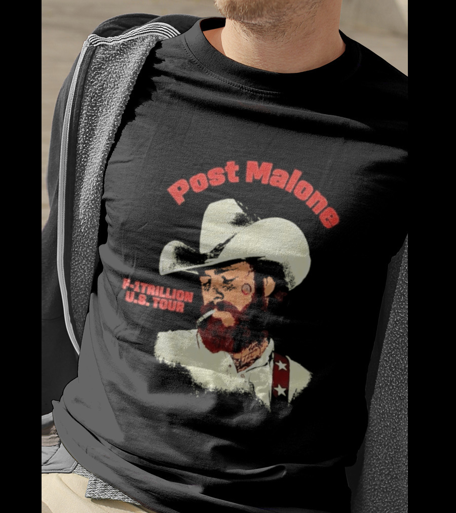 Post Malone F 1 Trillion U.S. Tour Cowboy Hat And Cigarette T-Shirt