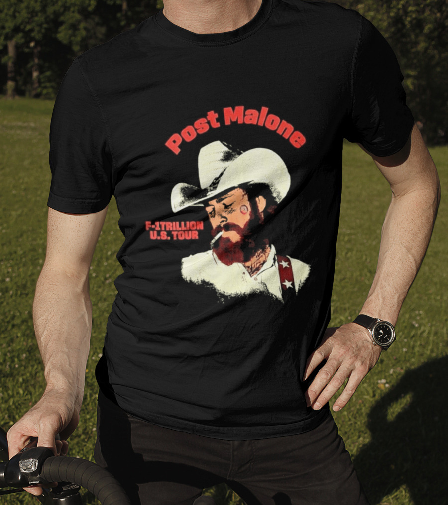Post Malone F 1 Trillion U.S. Tour Cowboy Hat And Cigarette T-Shirt