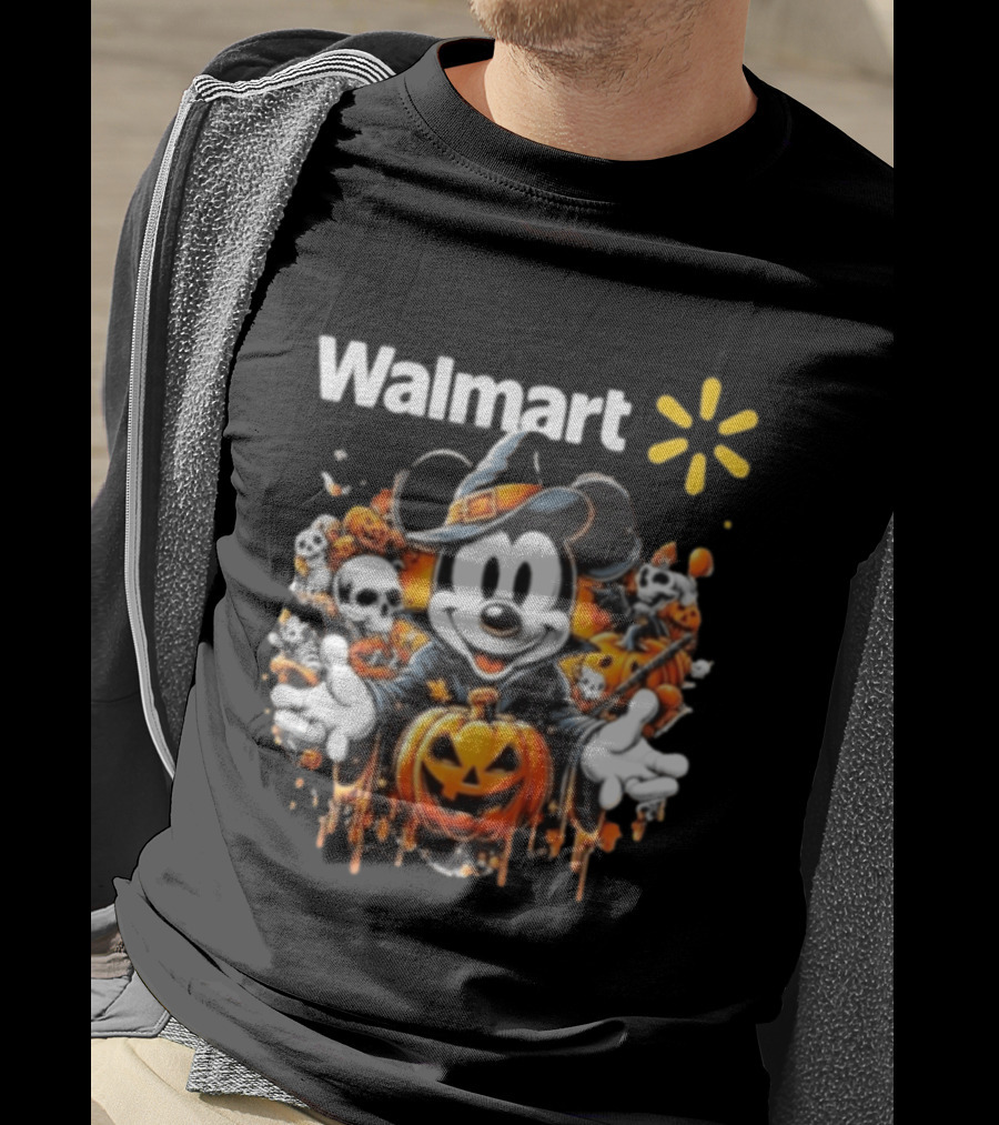 Walmart Mickey Mouse Halloween Witch Pumpkin Skulls T-Shirt