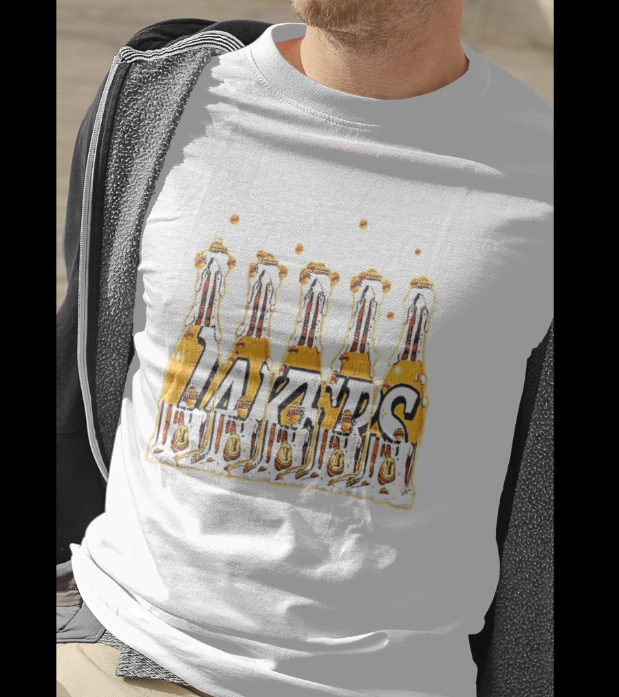 Lakers Champagne Bottle Celebration Popping Bubbles T-Shirt