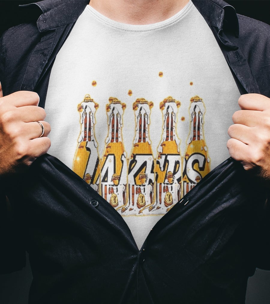 Lakers Champagne Bottle Celebration Popping Bubbles T-Shirt