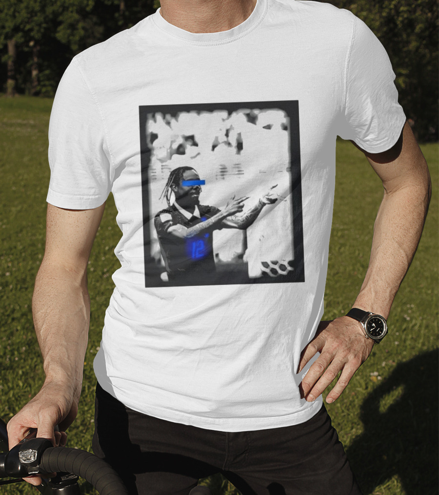 Bradley Barcola France Parasite Number 12 Footballer Blue Accents T-Shirt