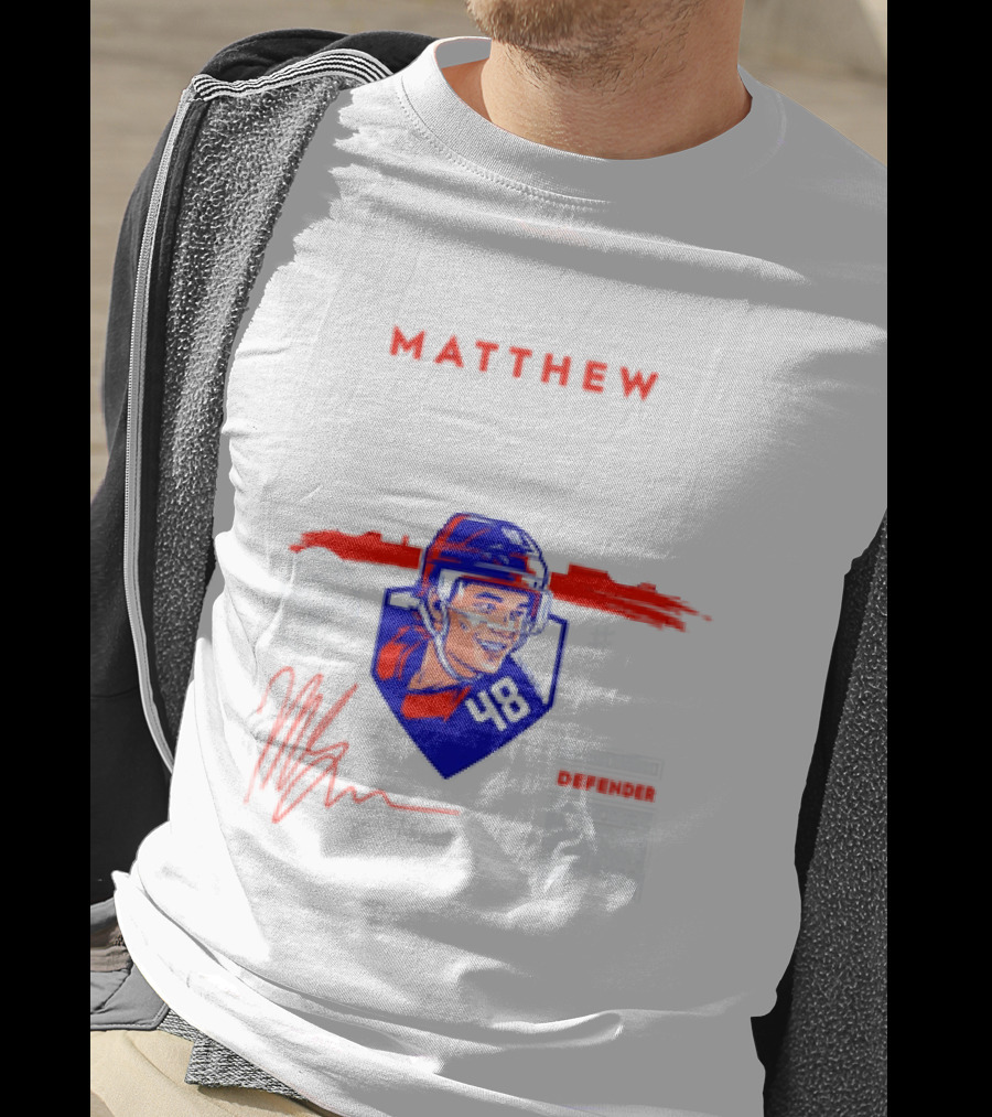 Matthew Schaefer New York Islanders 48 Spotlight Signature Helmets T-Shirt