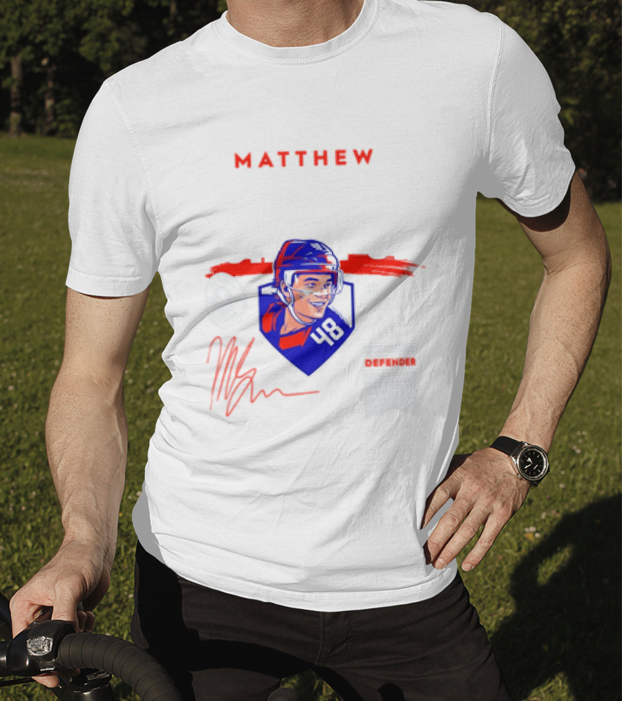 Matthew Schaefer New York Islanders 48 Spotlight Signature Helmets T-Shirt