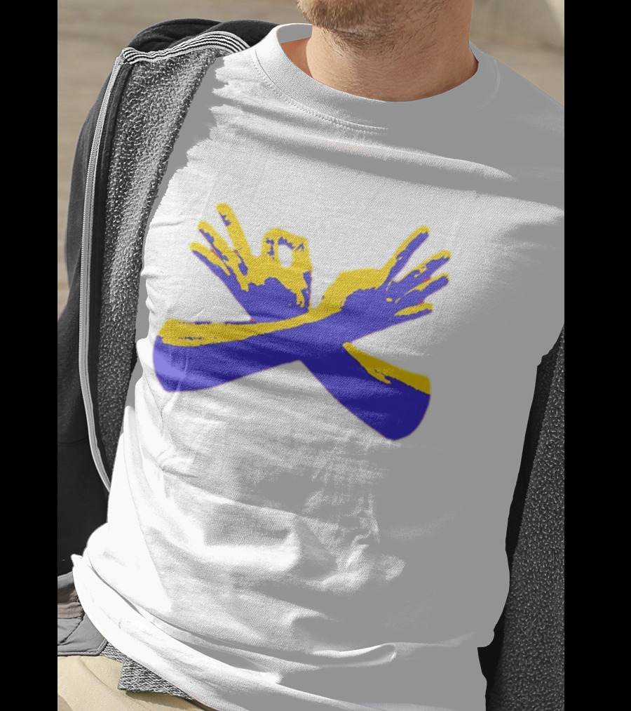 Hand Gesture Okay Yellow Blue Crossed Hands T-Shirt