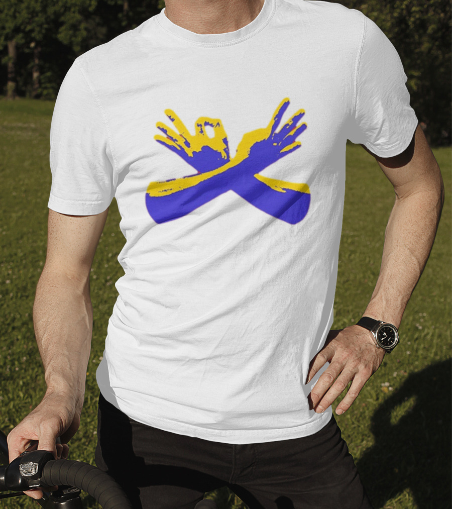 Hand Gesture Okay Yellow Blue Crossed Hands T-Shirt