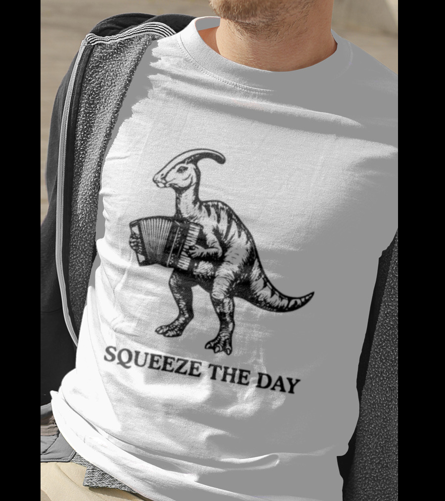 Parasaurolophus Squeeze The Day Playing Accordion T-Shirt