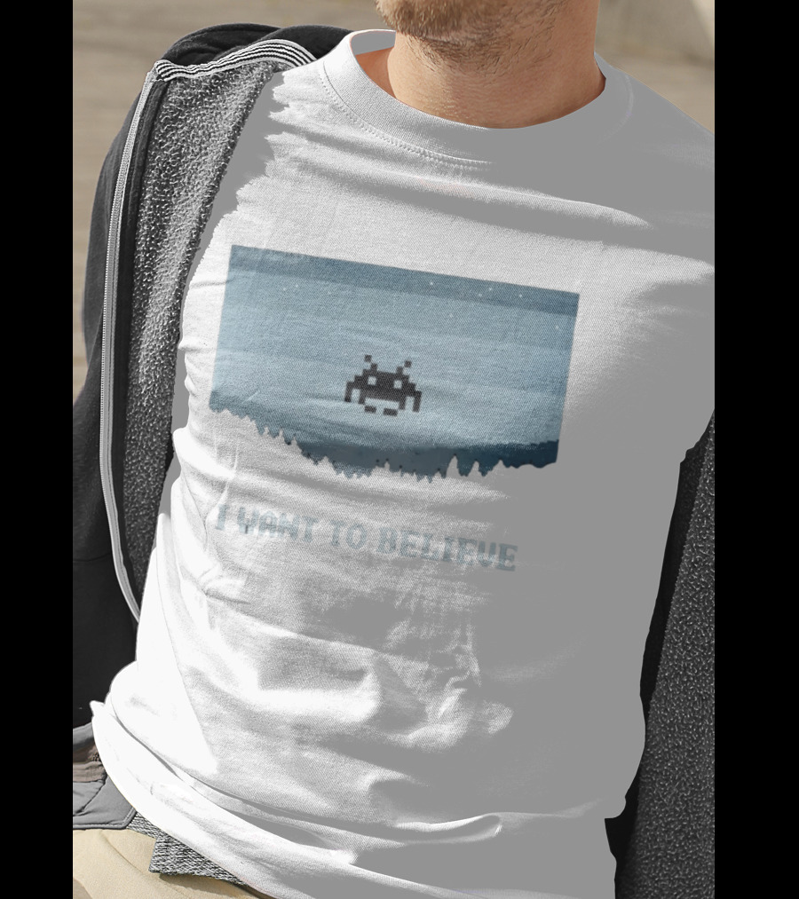 Space Invaders The X Files I Want To Believe Retro Mashup T-Shirt