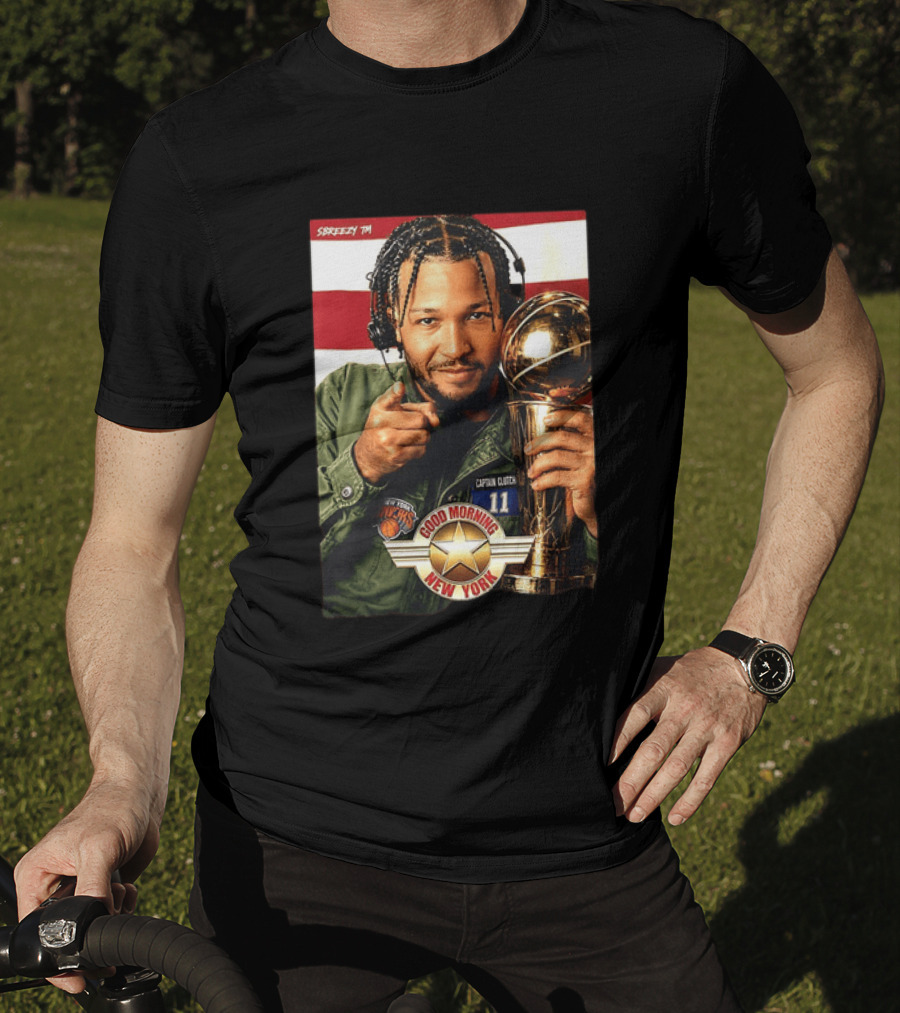 Jalen Brunson New York Knicks Captain Clutch 11 Good Morning New York NBA Trophy T-Shirt