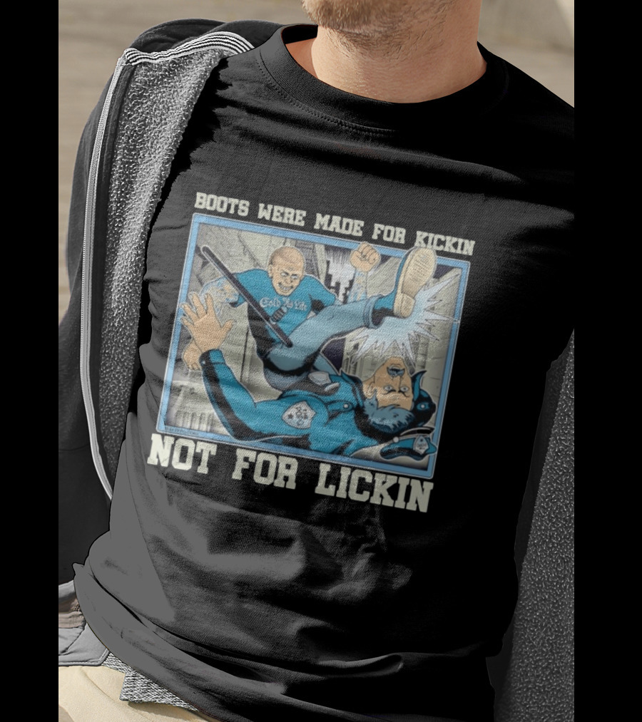 Cold As Life Boots Were Made For Kickin Not For Lickin Comic Style Combat Scene T-Shirt