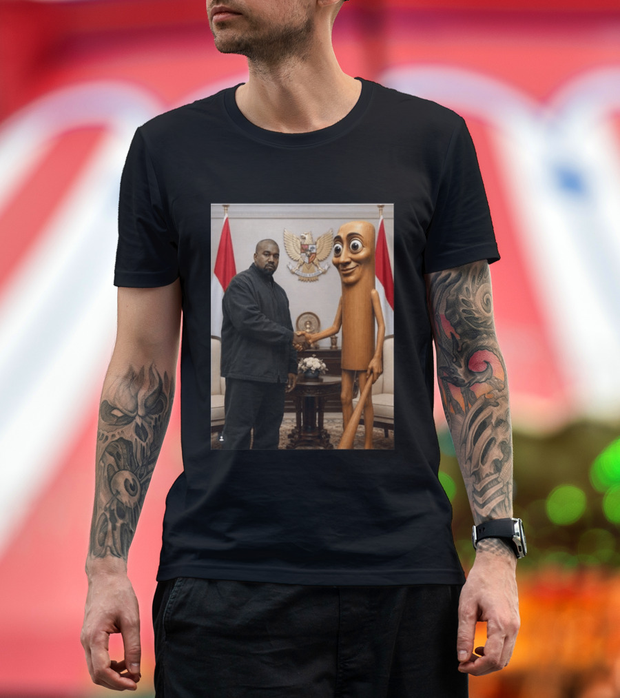 Kanye West And Indonesian Sahur Shaking Hand With Tung Tung Baton In Presidential Setting T-Shirt