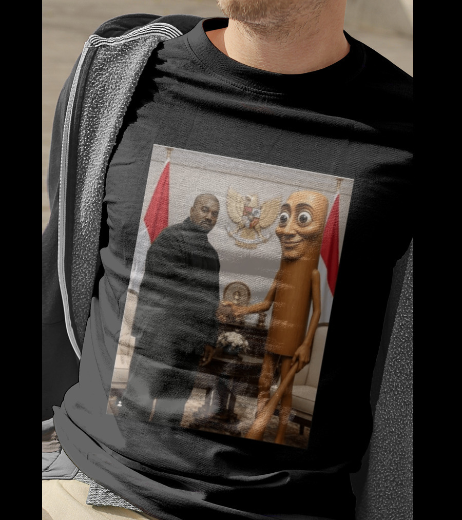 Kanye West And Indonesian Sahur Shaking Hand With Tung Tung Baton In Presidential Setting T-Shirt