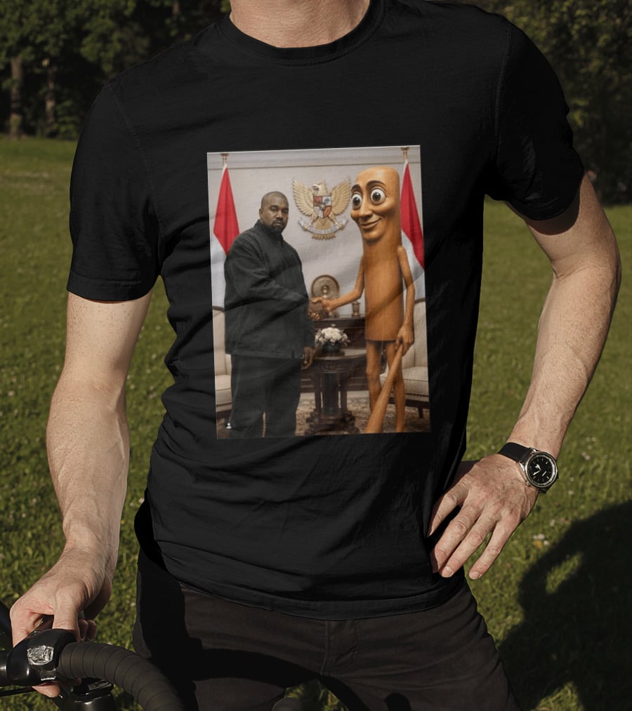 Kanye West And Indonesian Sahur Shaking Hand With Tung Tung Baton In Presidential Setting T-Shirt