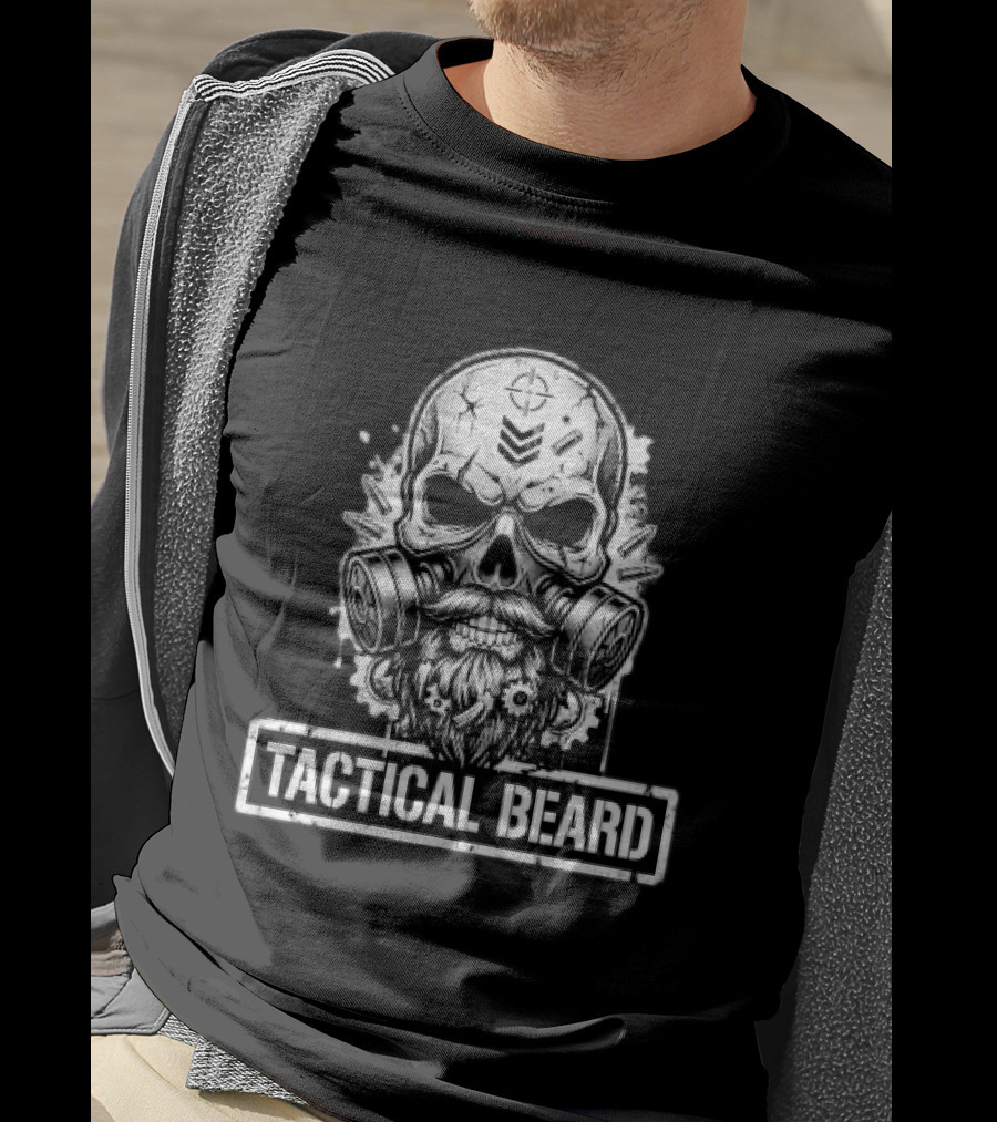 Tactical Beard Gas Mask Skull Military Veteran Protest Owner T-Shirt