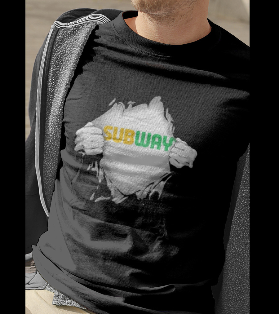 Subway Ripped Chest Superhero Torn Effect Employee Branding T-Shirt