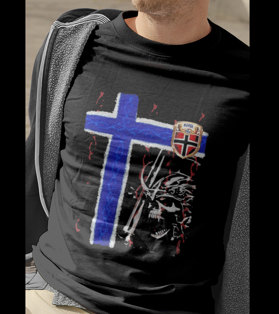 Norge Shield Cross Skull Warrior Norwegian Patriot Nordic T-Shirt