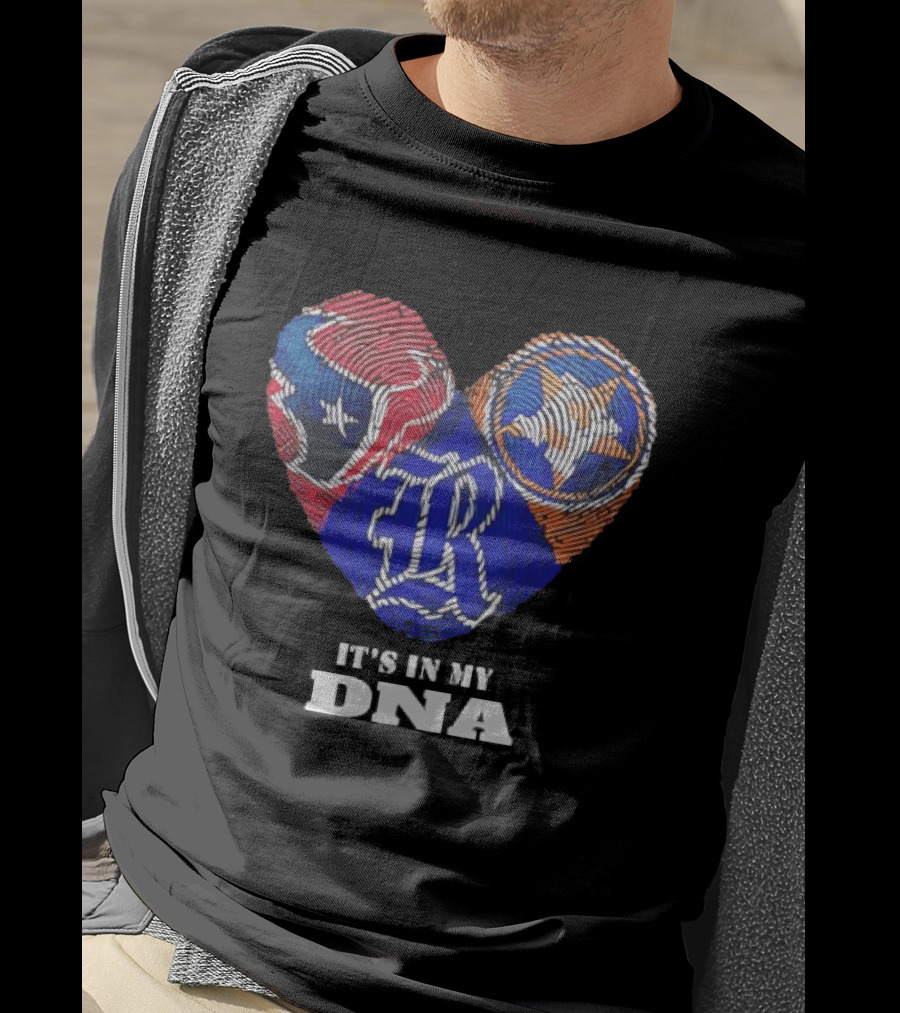 Texas Rangers Astros Fingerprint Heart It's In My DNA T-Shirt