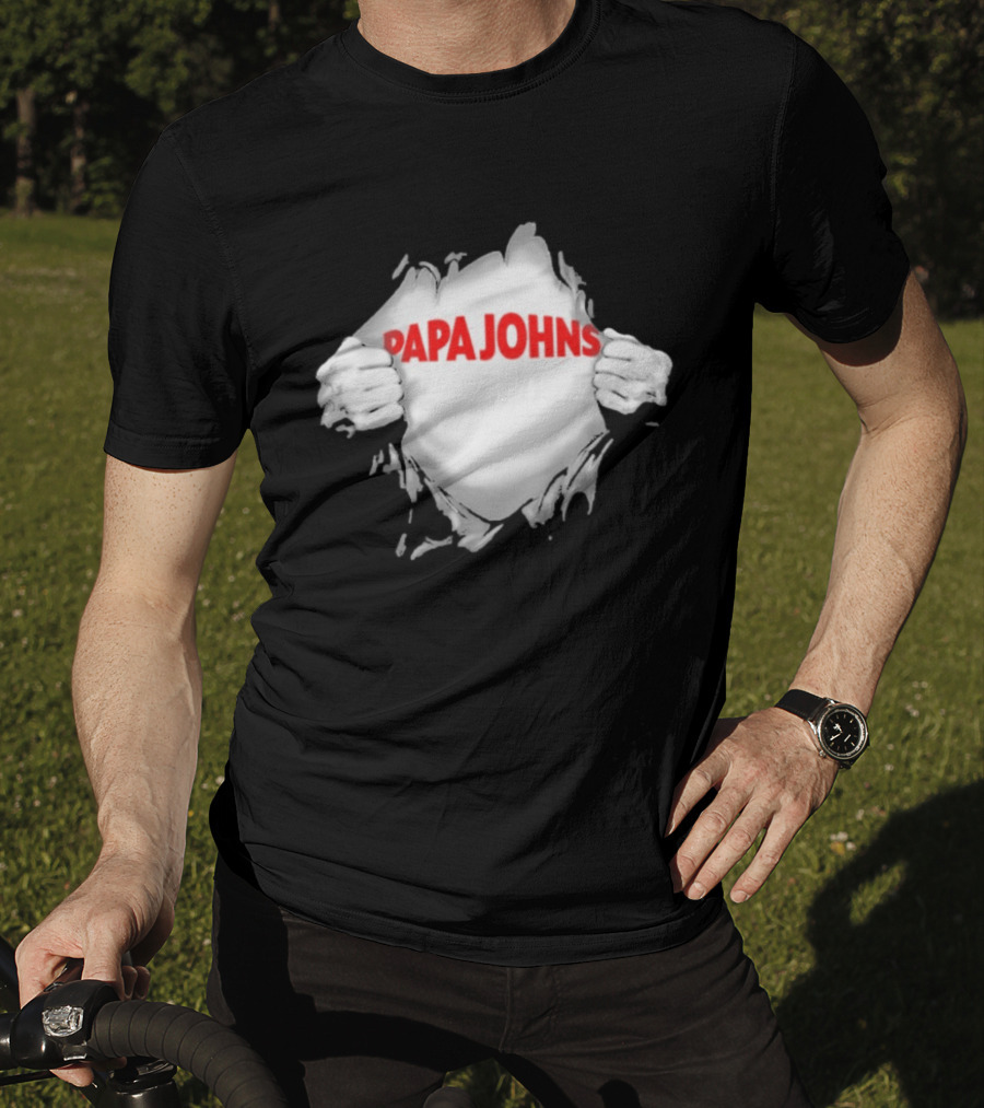 Papa Johns Ripped Chest Superhero Torn Employee T-Shirt
